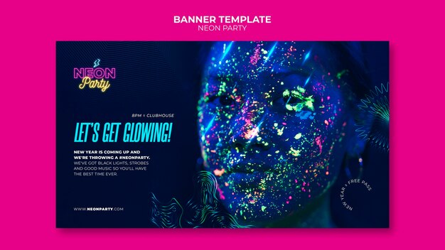 Neon party horizontal banner template