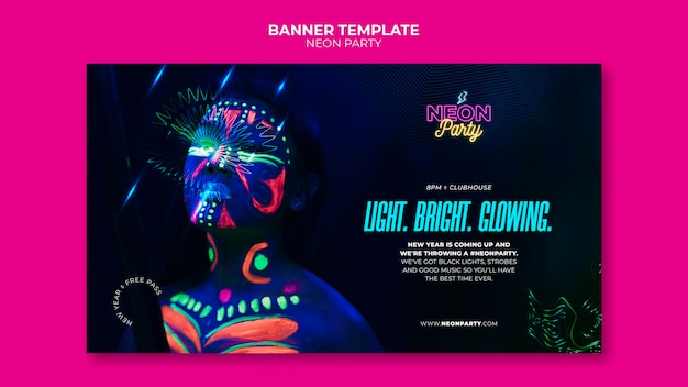 PSD gratuito banner orizzontale festa al neon