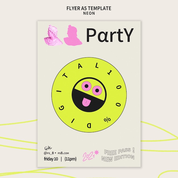 Free PSD neon party vertical flyer template