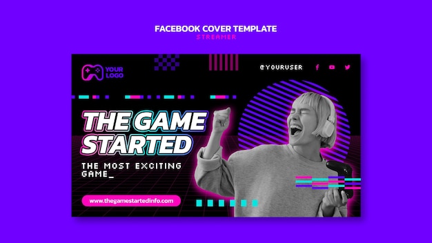 PSD gratuito modello di copertina facebook di streamer al neon