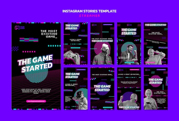 PSD gratuito storie di instagram di streamer al neon