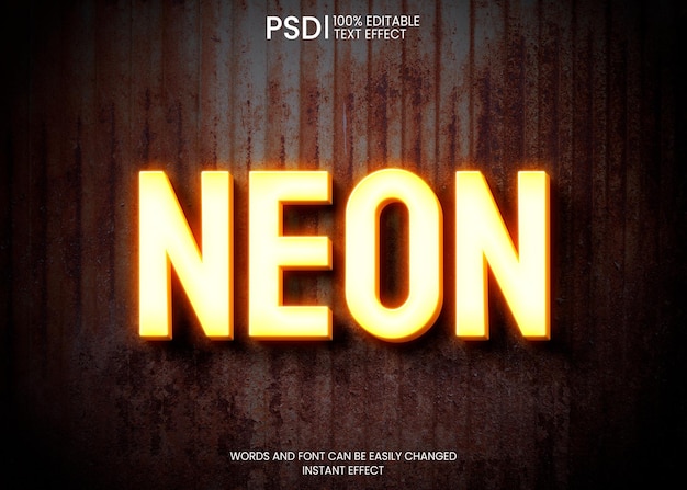 Free PSD neon text effect over rust background