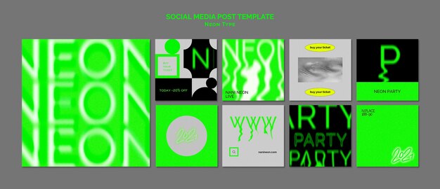 Neon type instagram posts template