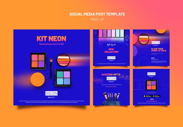 Free PSD neon type instagram posts template