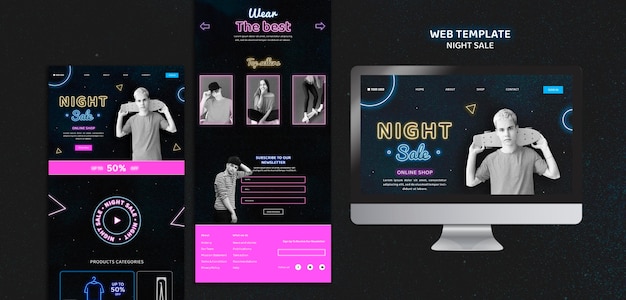 Free PSD neon type web page template