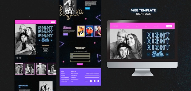 Free PSD neon type web page template