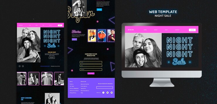 Free PSD neon type web page template