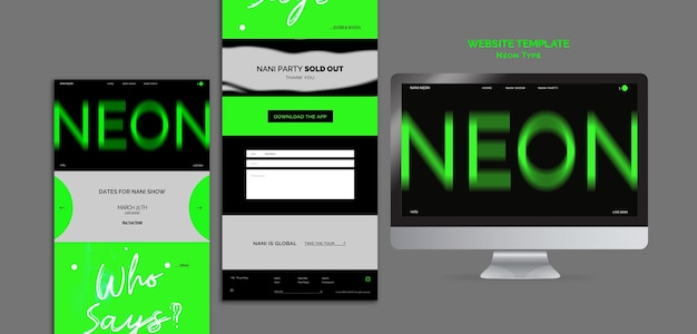 Modello di sito web di tipo neon