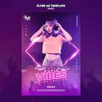 Free PSD neon vertical flyer template for electronic music with female dj