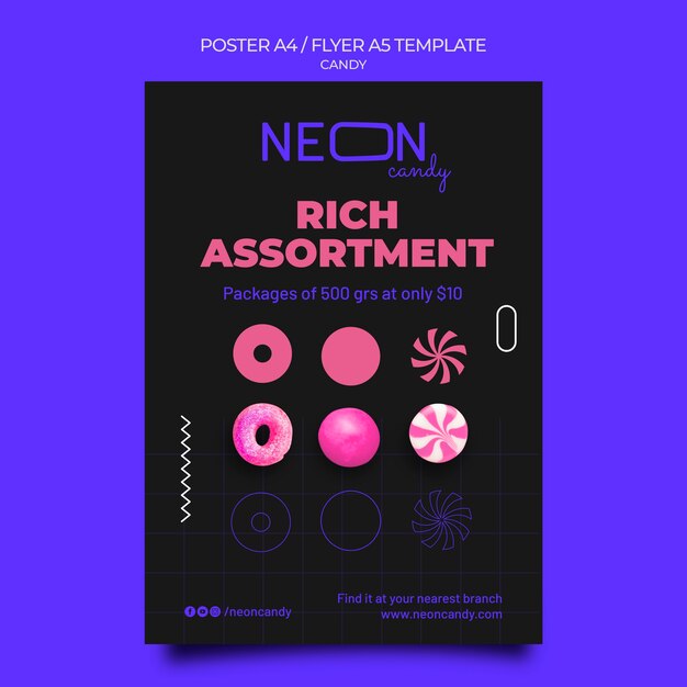 Neon vertical poster for candy store