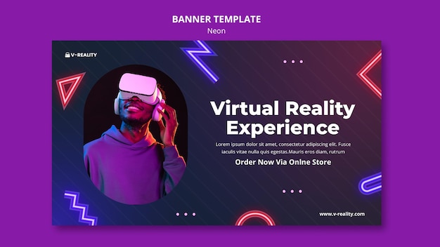 Neon virtual reality glasses banner