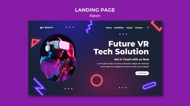 PSD gratuito modello web di occhiali per realtà virtuale al neon