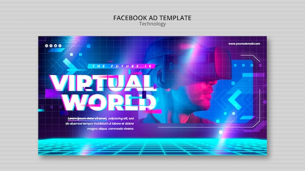 PSD gratuito modello di facebook del mondo virtuale al neon