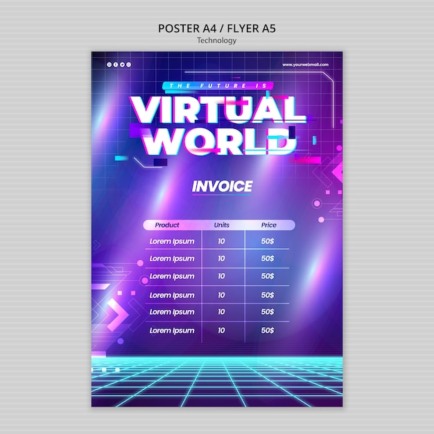 Neon virtual world poster template