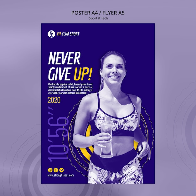 Free PSD never give up ad with fit woman