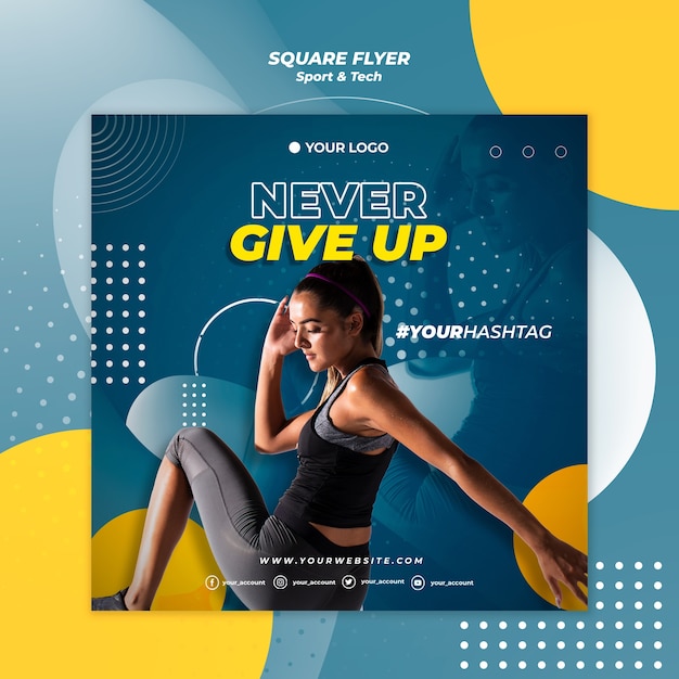 Free PSD never give up girl square flyer template