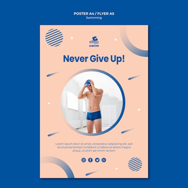 Never give up swimming poster template