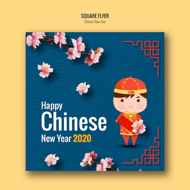 New chinese year flyer with traditional chinese clothing