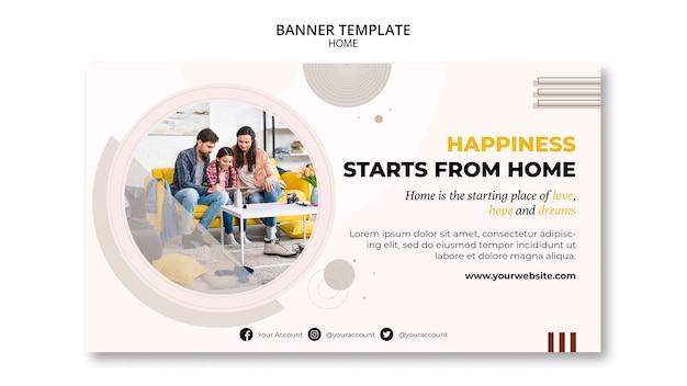 Nuovo modello di banner orizzontale per la casa con forme minimaliste