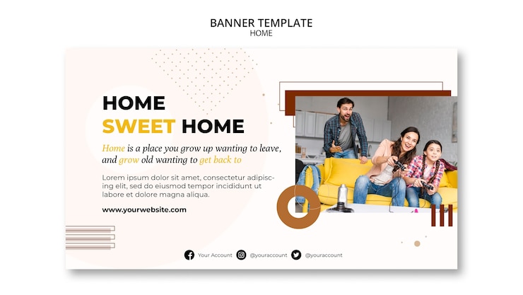 मुफ़्त PSD new home horizontal banner template with minimalistic shapes