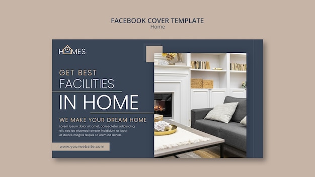 New home interior design social media cover template