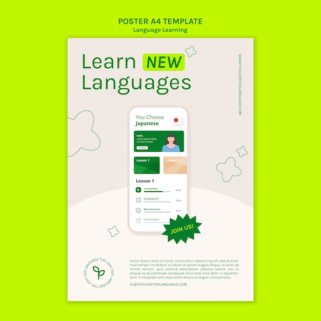 PSD gratuito nuovo modello di poster in lingua