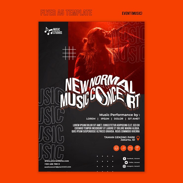 無料PSD 新しい通常の音楽コンサートの印刷テンプレート
