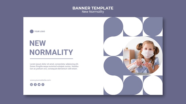 Free PSD new normality banner template with photo