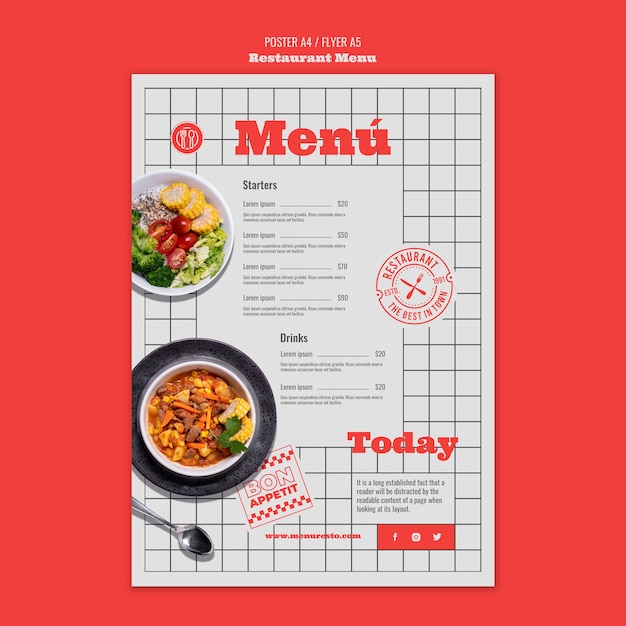 PSD gratuito nuovo modello di poster del menu del ristorante