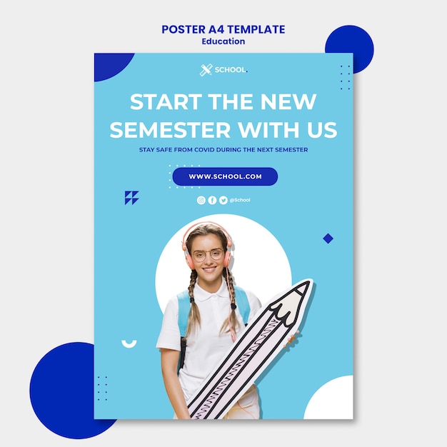 New School Semester Poster Template – Free PSD Download