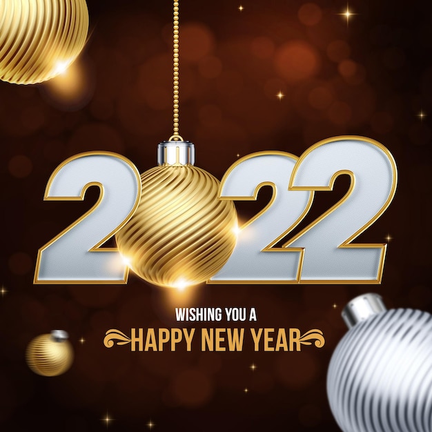 Бесплатный PSD Новый год 2022 3d реалистичная иллюстрация