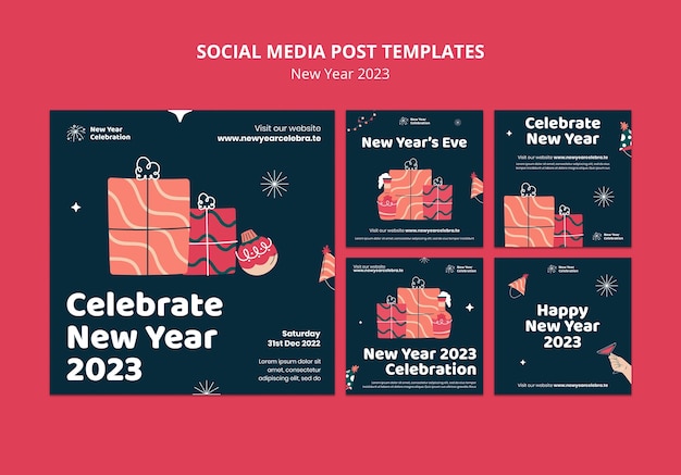 Бесплатный PSD Набор постов в instagram для празднования нового года 2023