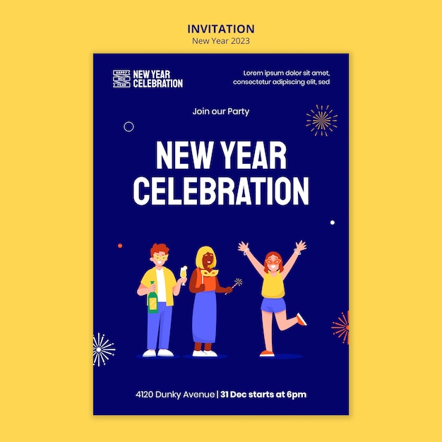 Free PSD new year 2023 celebration invitation template