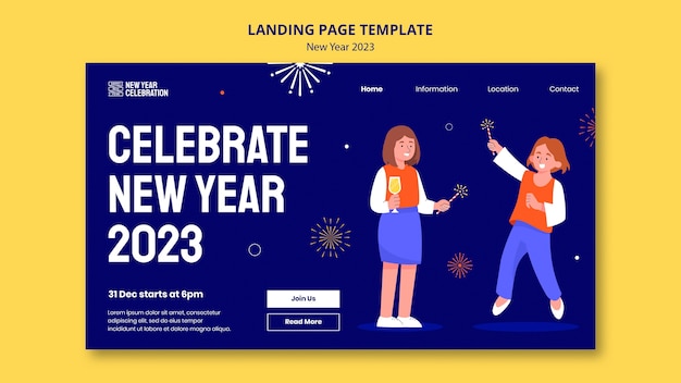 Free PSD new year 2023 celebration landing page template