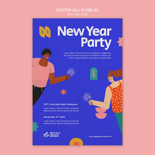 PSD gratuito modello di poster per la celebrazione del nuovo anno 2023