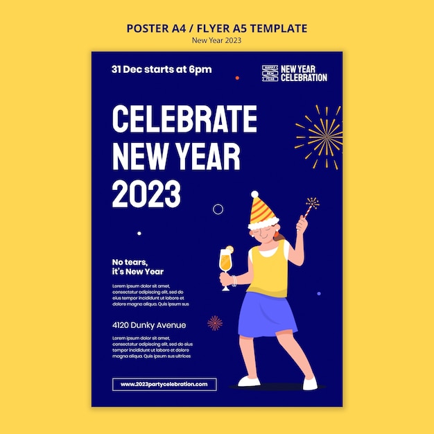 PSD gratuito modello di poster per la celebrazione del nuovo anno 2023