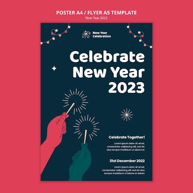 PSD gratuito manifesto di celebrazione del nuovo anno 2023