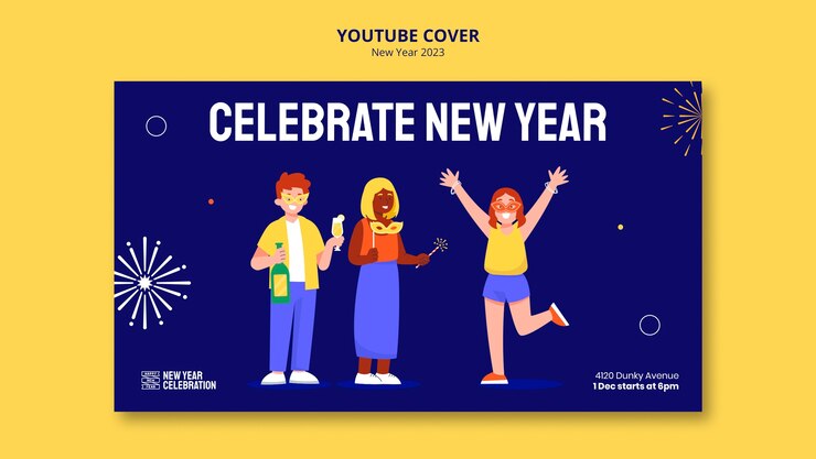 免費 PSD 2023 年新年慶祝活動 youtube 封面