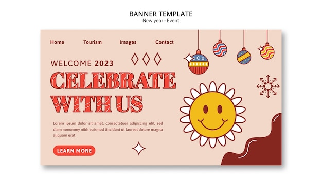 Free PSD new year 2023 horizontal banner template