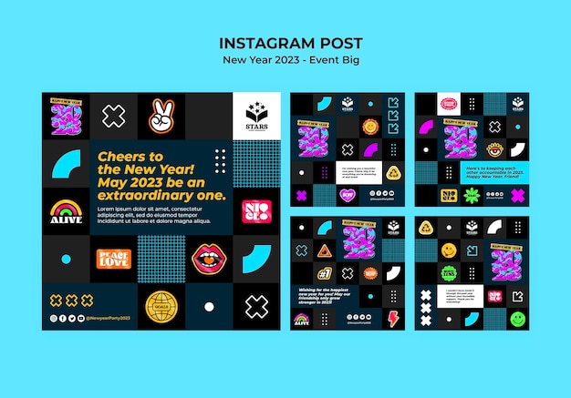 Free PSD new year 2023 instagram posts collection with stickers