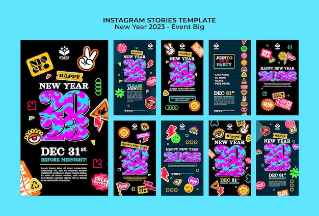 Free PSD new year 2023 instagram stories collection with stickers