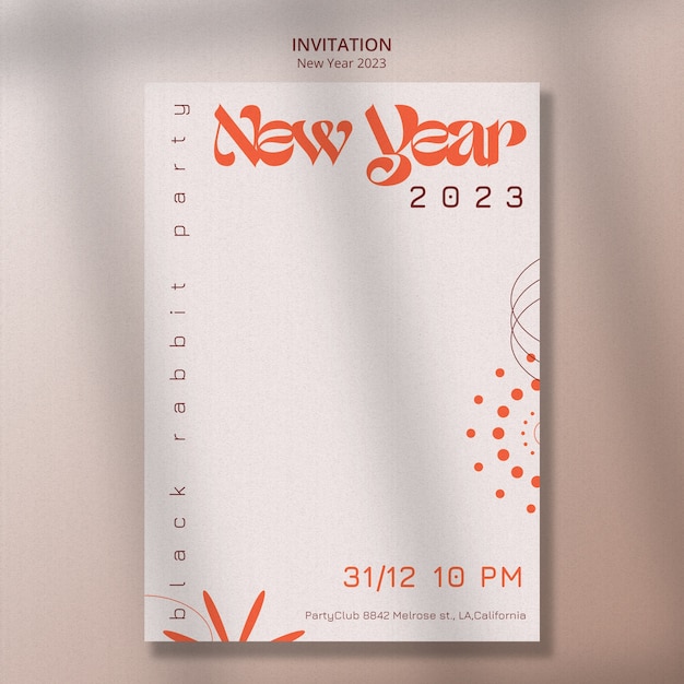 Free PSD new year 2023 invitation template design