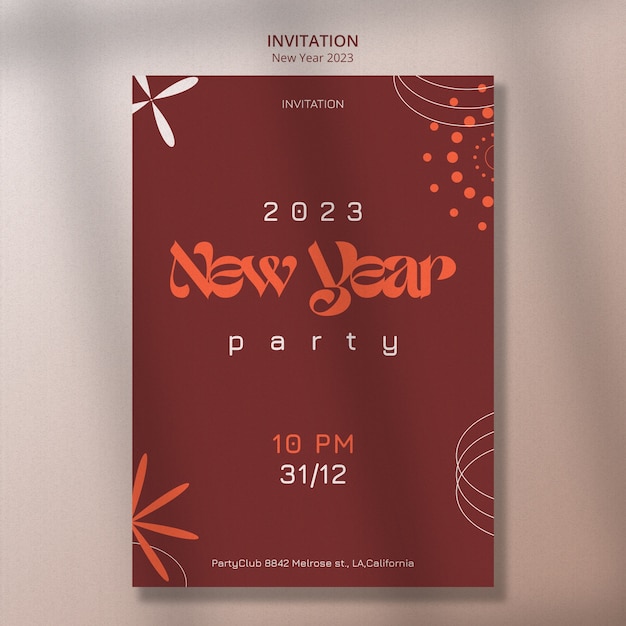 Free PSD new year 2023 invitation template design