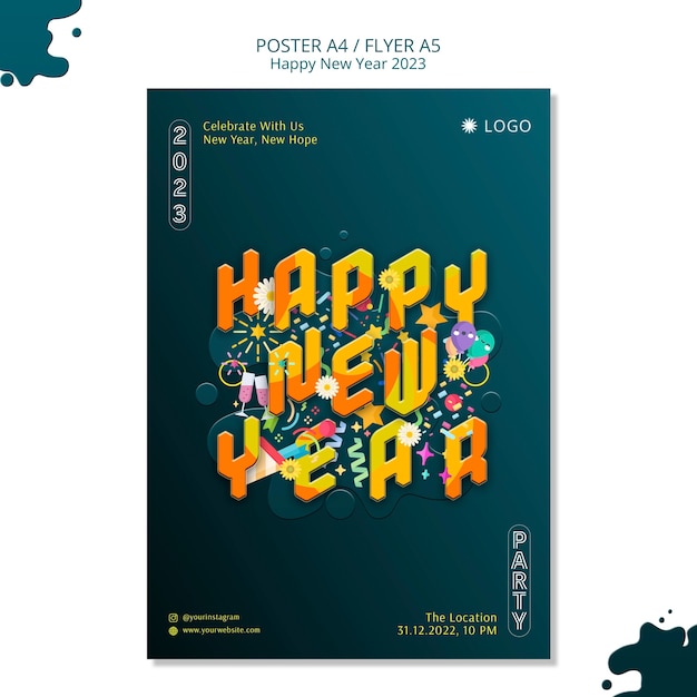 Бесплатный PSD Новый год 2023 дизайн шаблона плаката