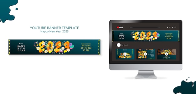 無料PSD 新年 2023 youtube バナー テンプレート デザイン