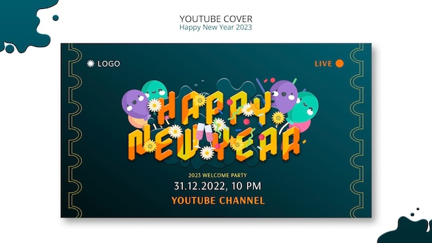PSD gratuito design del modello di copertina di youtube del nuovo anno 2023