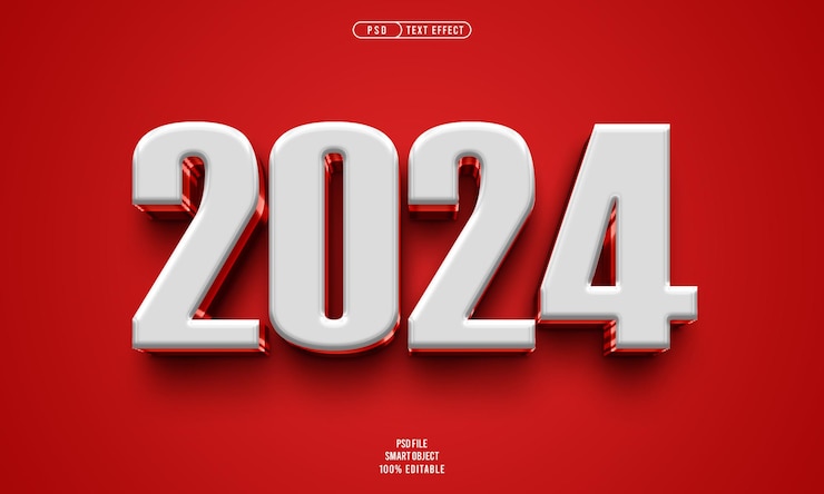 무료 PSD 2024년 새해 3d 편집 가능한 텍스트 효과