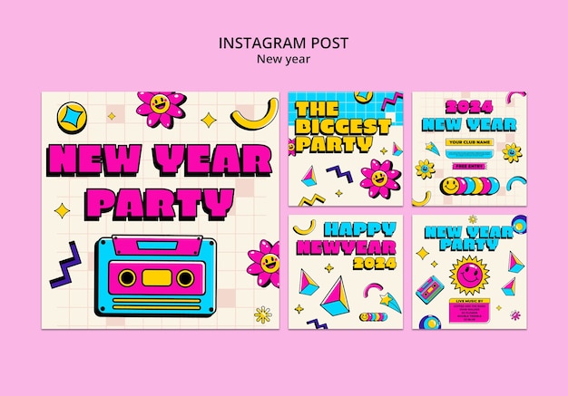 PSD gratuito post su instagram per festeggiare il nuovo anno 2024