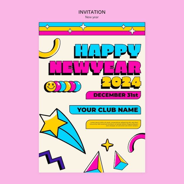 Free PSD new year 2024 celebration invitation template