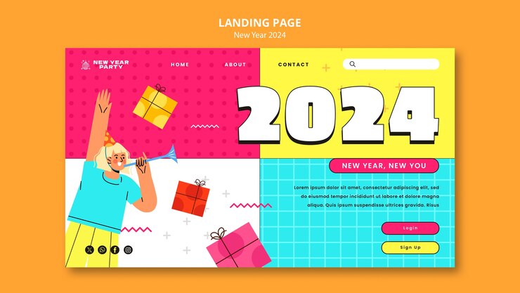 免費 PSD 2024 年新年慶祝登陸頁面